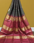 Silkmark Ghicha Tussar Silk Green & Red Saree