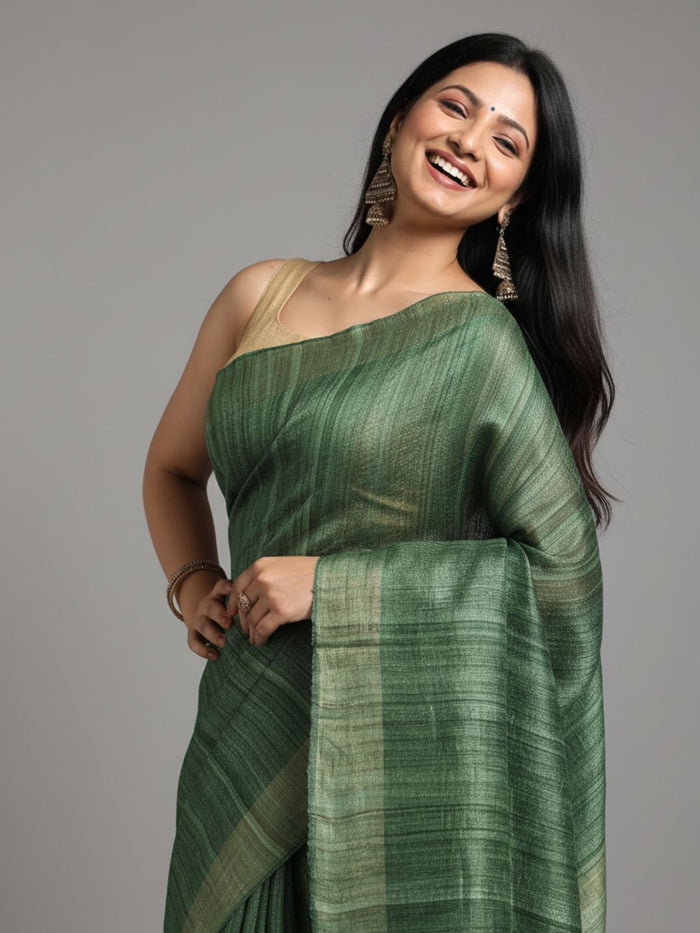 Silkmark Ghicha Tussar Silk Green Saree