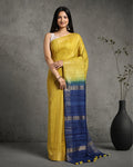 Silkmark Ghicha Tussar Silk Yellow & Blue Saree