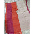 Pure Ghicha Tussar Silk Biege Saree with Running Blouse SilkMark Certified-Indiehaat