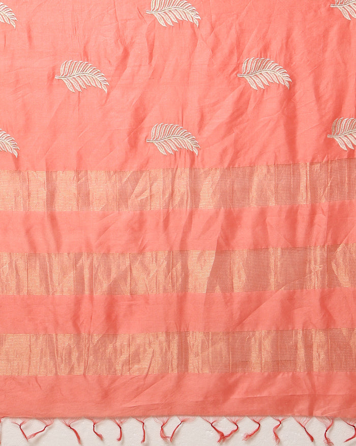 Silkmark Muga Tussar Silk Embroidered Peach Saree