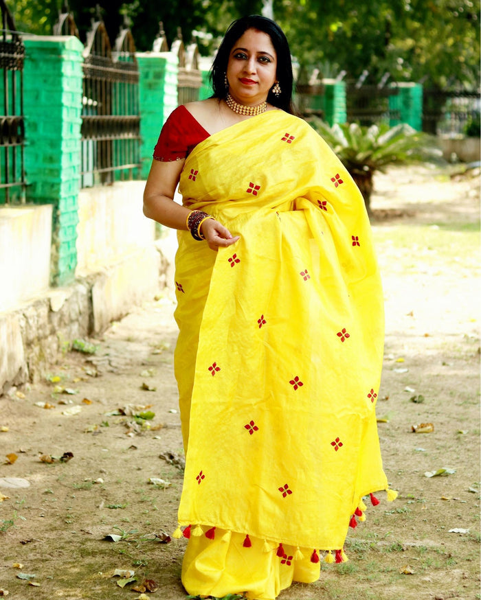 Tussar Silk Saree Online – Floral Buti Embroidery – Festive – Indiehaat