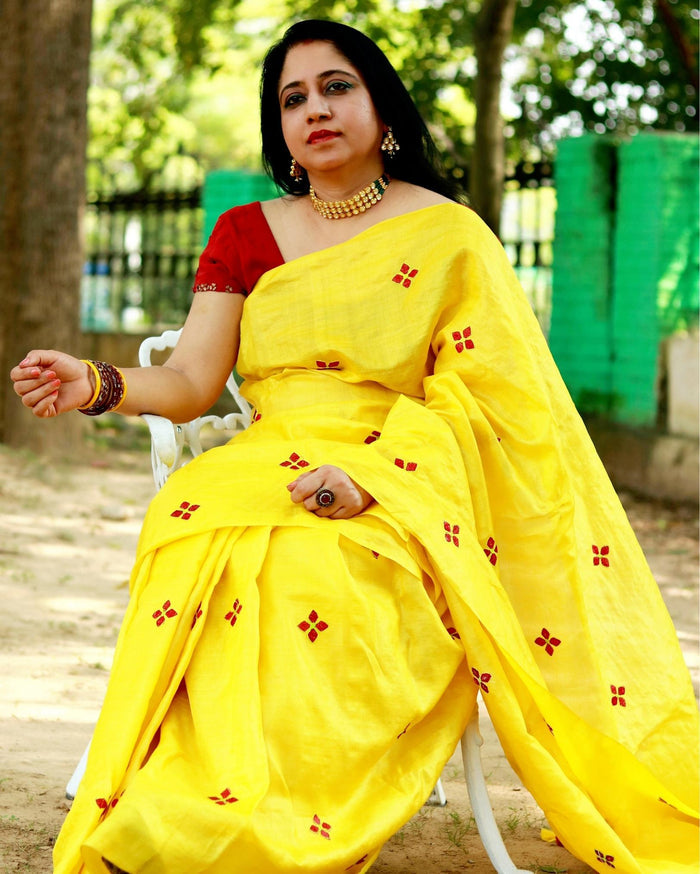 Tussar Silk Saree Online – Floral Buti Embroidery – Festive – Indiehaat