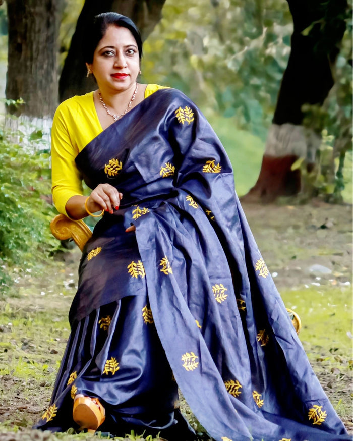 Tussar Silk Saree Online – Floral Buti Embroidery – Classic – Indiehaat