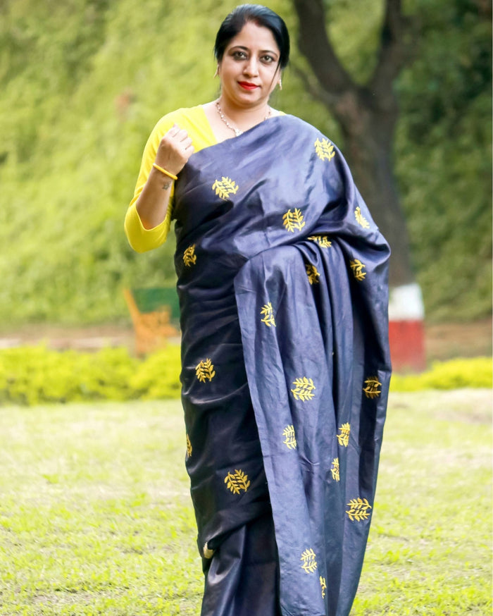 Tussar Silk Saree Online – Floral Buti Embroidery – Classic – Indiehaat