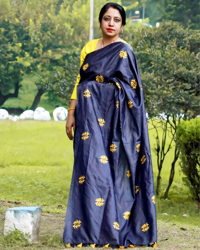 Tussar Silk Saree Online – Floral Buti Embroidery – Classic – Indiehaat