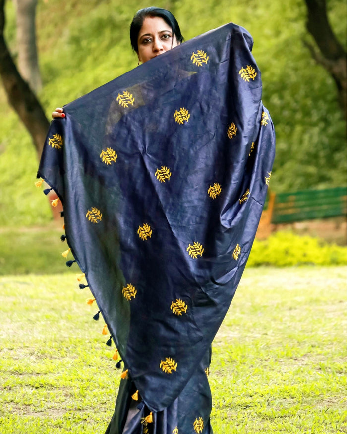 Tussar Silk Saree Online – Floral Buti Embroidery – Classic – Indiehaat