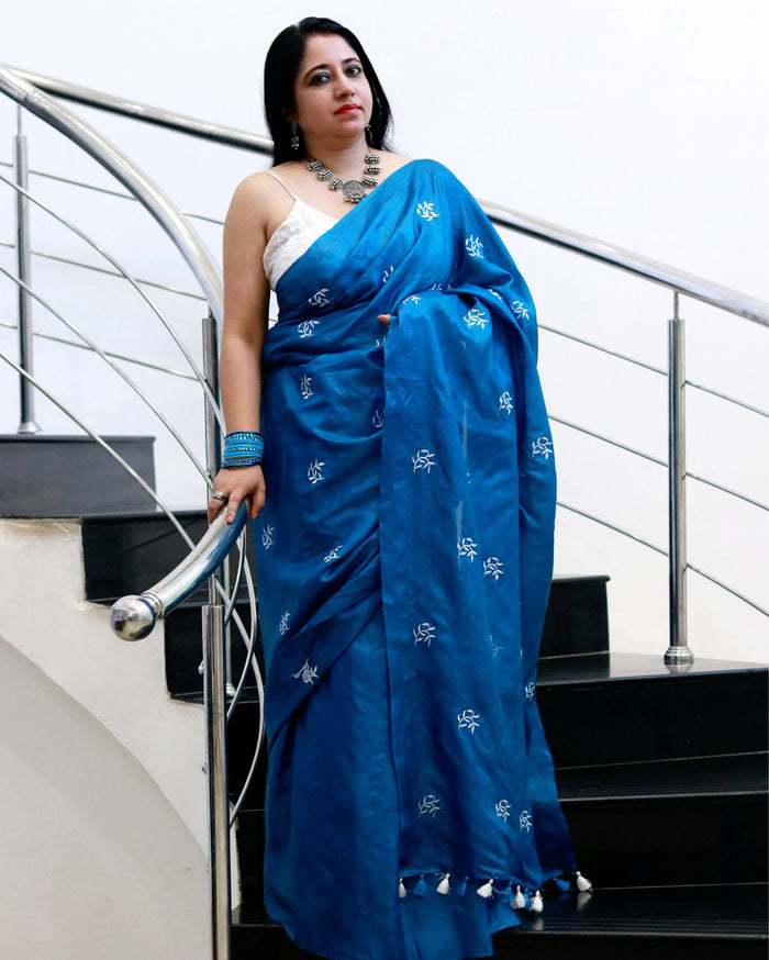 Tussar Silk Saree Online – Floral Buti Embroidery – Elegant – Indiehaat