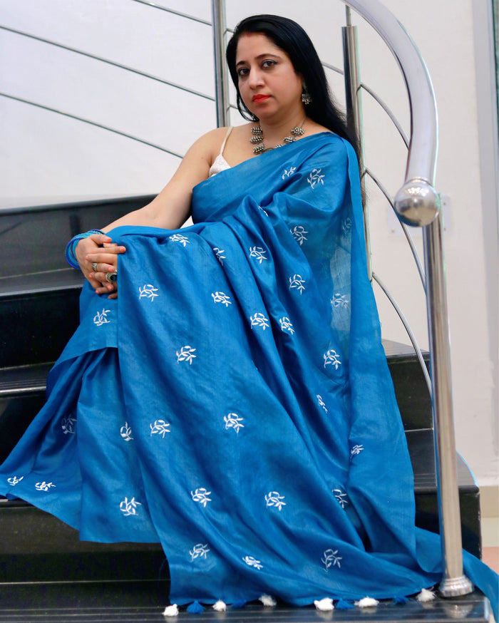 Tussar Silk Saree Online – Floral Buti Embroidery – Elegant – Indiehaat