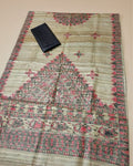 Silkmark Tussar Beige Madhubani Beaming Dupatta & Gray Top
