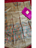 Silkmark Certified Tussar Grullo Brown Silk Madhubani Dupatta and Plain Tussar Violet Silk Top (Tussar by Tussar)-Indiehaat