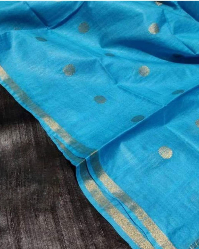 Silkmark Tussar Black Top Katan Silk Blue Dupatta