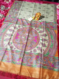 Silkmark Certified Tussar Silk Handloom Handblock Printed Saree with Blouse-Indiehaat