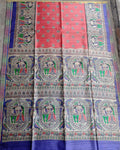 Silkmark Tussar Dreamy Madhubani Blue & Red Saree