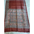 Silkmark Certified Tussar Silk Madhubani HANDPAINTED Brown Saree with Blouse-Indiehaat