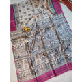Silkmark Certified Tussar Silk Madhubani Block Print Biege color Saree with Blouse-Indiehaat