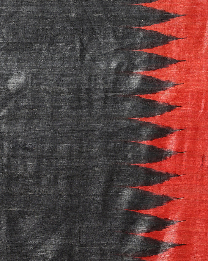 Silkmark Tussar Glowing Blockprint Black & Red Saree