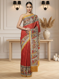 Silkmark Tussar Quaint Madhubani Red & Beige Saree