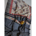 Silkmark Certified Tussar Silk Handloom Handblock Printed Black Saree with Blouse-Indiehaat