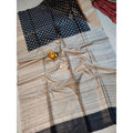 Silkmark Certified Tussar Silk Madhubani Block Print Black Saree with Blouse-Indiehaat