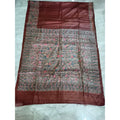 Silkmark Certified Tussar Silk Madhubani HANDPAINTED Brown Saree with Blouse-Indiehaat