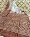 Silkmark Tussar Stunning Blockprint Beige & Brown Saree