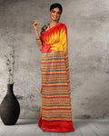 Silkmark Tussar Sunny Blockprint Mustard & Red Saree