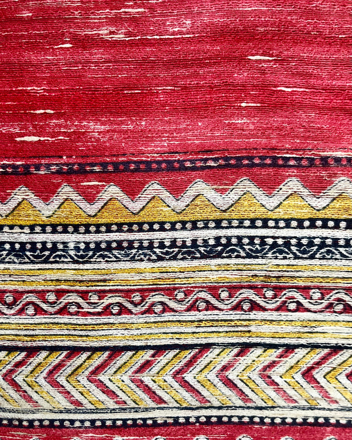 Silkmark Tussar Sunny Blockprint Mustard & Red Saree