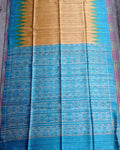 Silkmark Tussar Textured Blockprint Yellow & Blue Saree
