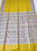 Silkmark Certified Tussar Silk Handloom Handblock Printed Yellow Saree with Blouse-Indiehaat