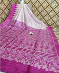 Silkmark Tussar Vivid Blockprint White & Pink Saree
