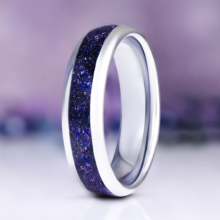 Starry Night Men's Wedding Band in Silver Tungsten Carbide, 6mm, by Aquamarise