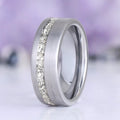 Crushed Diamond Mens Wedding Band in Silver Tungsten (8mm) featuring a brushed silver tungsten band with a crushed diamond inlay, a distinctive design by Aquamarise.