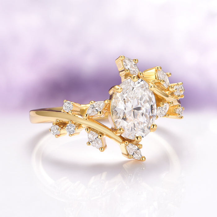 Lab-Grown Diamond Leaf Engagement Ring in 14K Solid Yellow Gold (IGI Certified) by Aquamarise Gold, featuring a marquise-cut center diamond with leaf-inspired diamond accents on a delicately curved band, from the Nature-Inspired Engagement Rings collection.