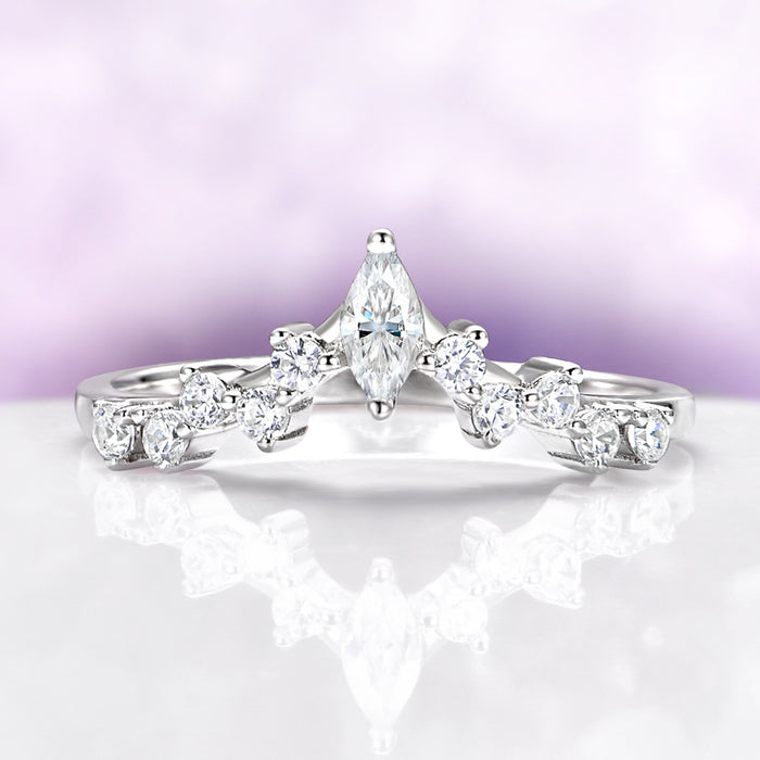 Chevron Wedding Band V Shaped Stacking Ring on light purple background