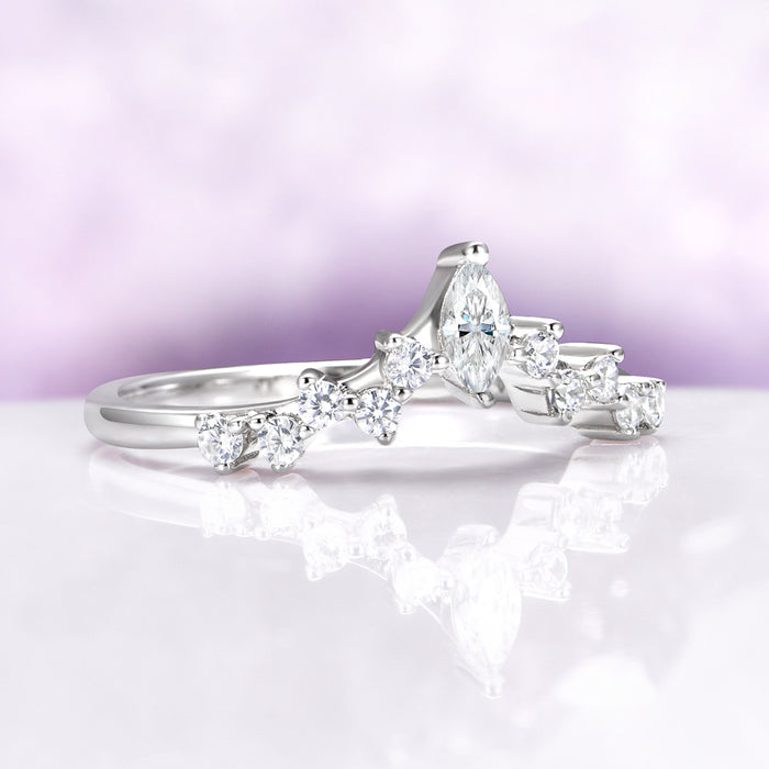 Chevron Wedding Band V Shaped Stacking Ring on light purple background