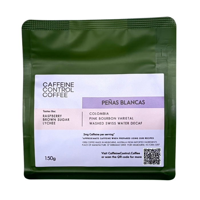 Caffeine Control Coffee Colombia Penas Blancas Decaf package with label