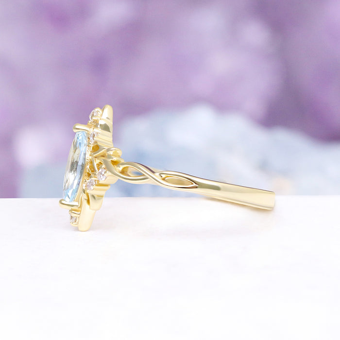 Siren Queen Marquise Aquamarine Lotus Ring by Aquamarise, side profile view
