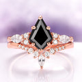 Skye Kite® Black Onyx Engagement Ring Set in 14K Solid Rose Gold with kite-shaped black onyx center and sparkling accent stones, showcasing Aquamarise Gold's elegant women’s rings collection.