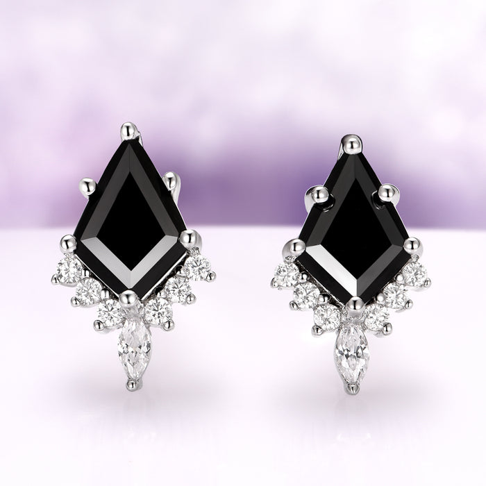 Skye Kite® Black Onyx Stud Earrings in Sterling Silver by Aquamarise featuring kite-cut black onyx with sparkling white diamond accents in a modern, elegant design from the Lovers of the Dark™ collection.