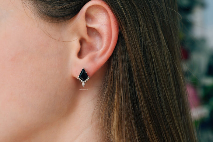 Skye Kite® Black Onyx Stud Earrings in Sterling Silver by Aquamarise, featuring kite-cut black onyx with delicate accents in an elegant modern design from the Lovers of the Dark™ collection.