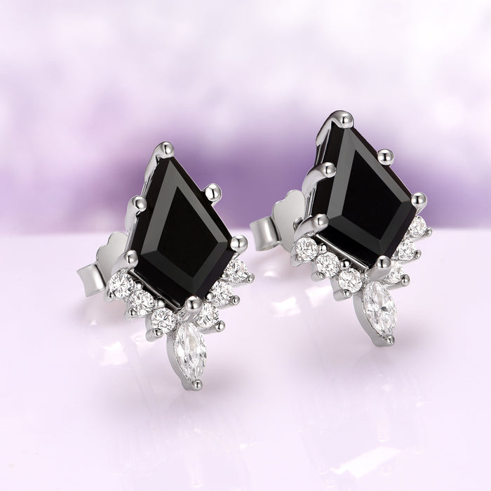 Skye Kite® Black Onyx Stud Earrings in Sterling Silver by Aquamarise, featuring kite-cut black onyx with sparkling white accents in an elegant design from the Lovers of the Dark™ collection.
