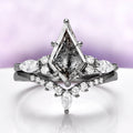 Skye Kite® Galaxy Herkimer Diamond & Meteorite Couples Ring Set by Aquamarise, featuring a marquise Herkimer diamond with white accent stones on black ruthenium bands.