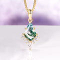 Skye Kite® Green Moss Agate Necklace in 14K Yellow Gold Vermeil by Aquamarise, featuring a kite-cut moss agate pendant with sparkling white gemstone accents on a gold vermeil chain.