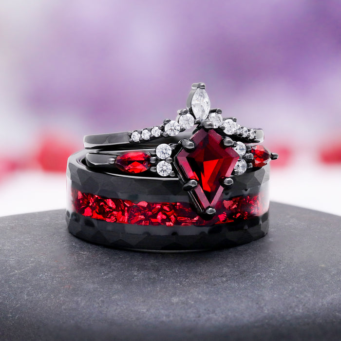 Skye Kite® Natural Red Garnet Couples Ring Set – side profile view