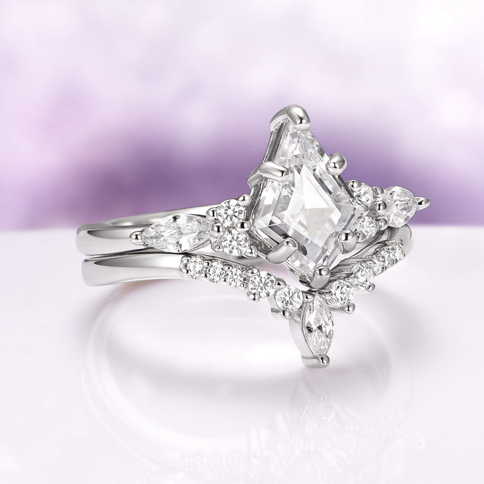 Skye Kite® Lab-Grown Diamond Engagement Ring Set in 14K White Gold (IGI Certified) by Aquamarise Gold featuring a kite-cut center diamond with marquise and round accent stones on a sleek band.