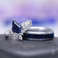 Skye Kite® Starry Night Engagement Ring Set in 14K White Gold by Aquamarise Gold, featuring a sparkling dark blue kite-cut stone and matching band with celestial-inspired accents.