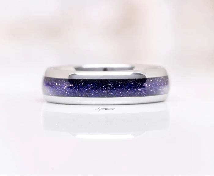 Skye Kite® Starry Night Couples Ring Set by Aquamarise, featuring a celestial-inspired blue sandstone inlay, part of Matching Couples' Rings and Best Selling Jewelry collections.