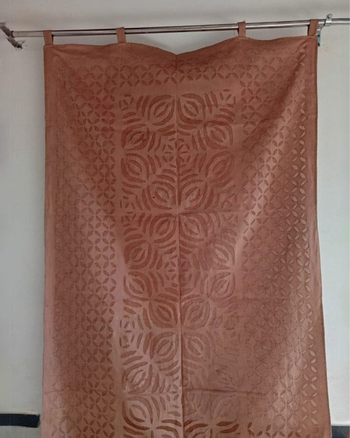 Soft Handcrafted Brown Color Applique Curtain (Set of 2)
