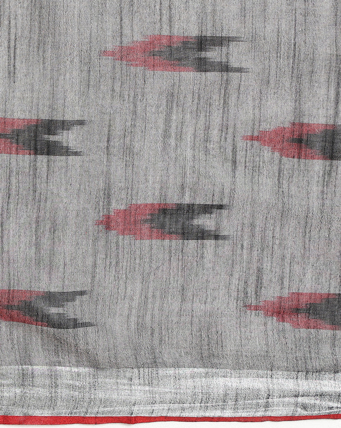 Soft Ikkat Slub Linen Handloom Gray Saree
